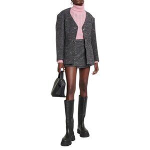 Ganni Womens Tweed Wool Blend Structored Blazer Size 36 US S Gray Lined